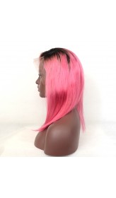 Bob 1B/Pink Ombre Color Lace Front Wigs 7A Grade Brazilian Virgin Human Hair